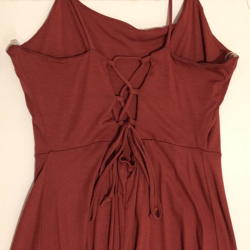 maroon dress with lace-up back